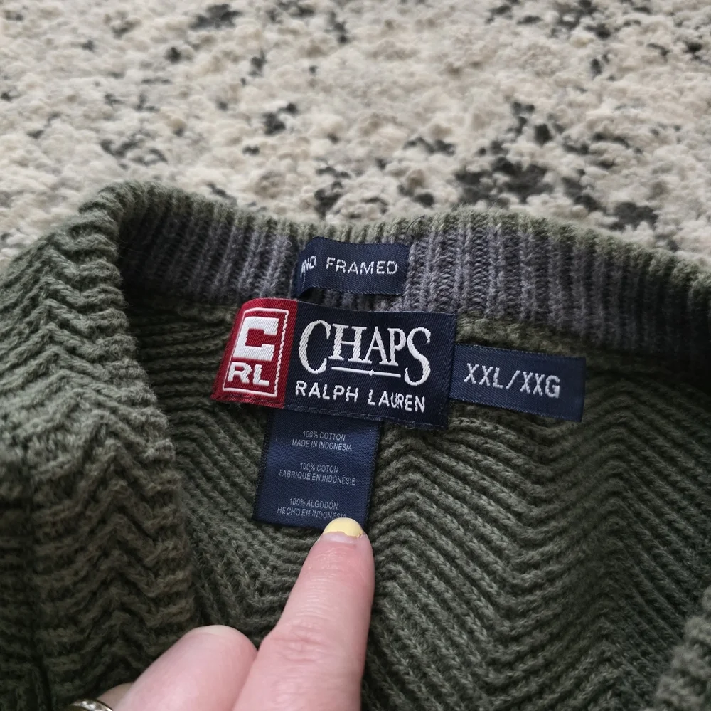 Vintage Chaps Ralph Lauren Hand Framed Knit Crewneck Sweater Mens XXL Green